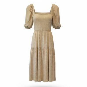 Moon River Tiered Clip Dot Midi Dress Beige Size XS